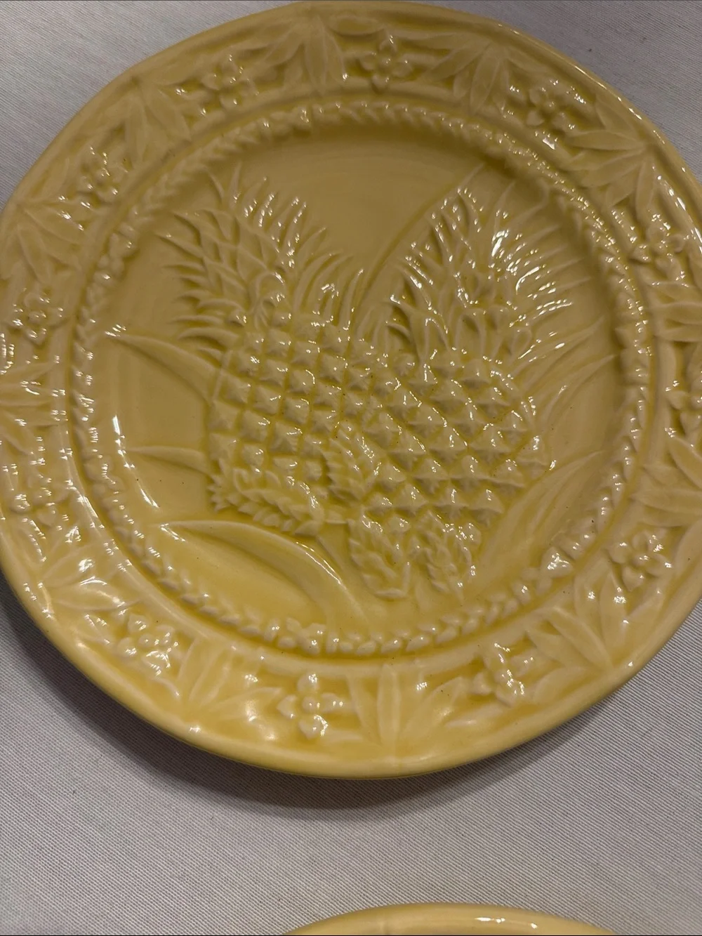 Bordallo Pinheiro Yellow Embossed Ceramic Salad Plates - Set of 4, J. Willfred